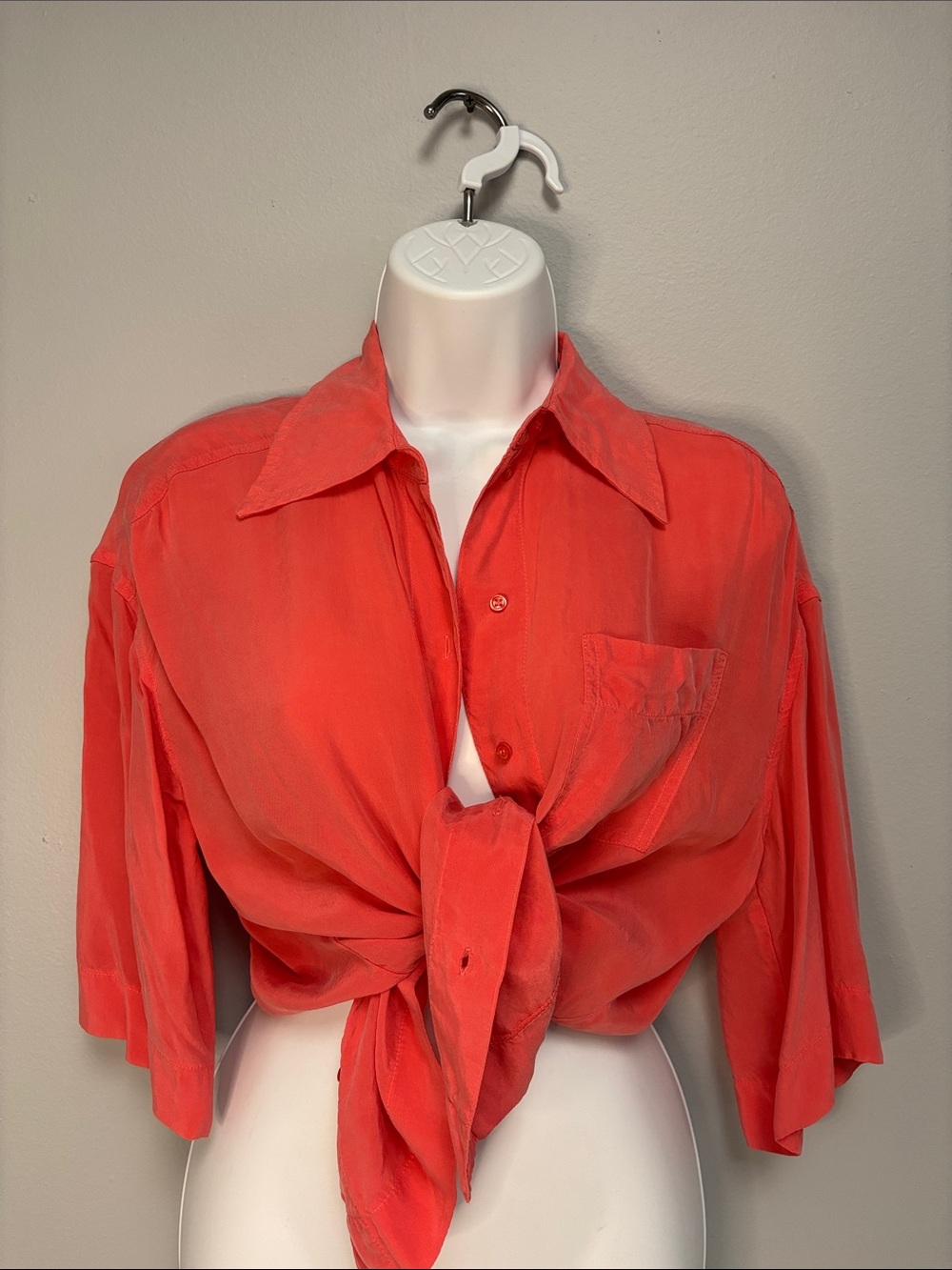 H&M Coral Tie-Front Button Down Shirt